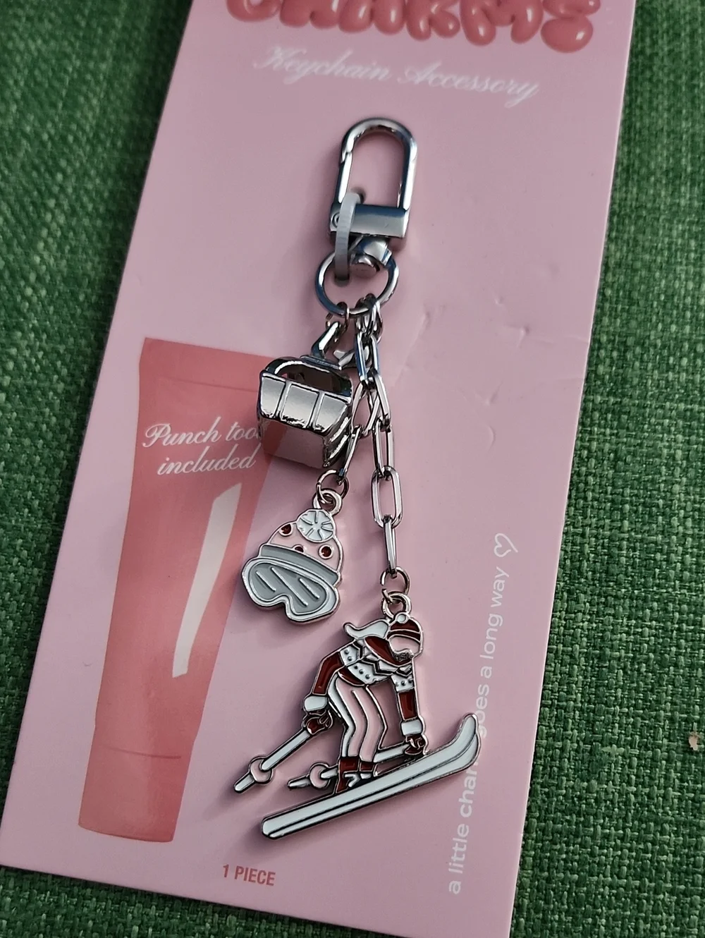 Lip Charms Pink Skiing Keychain Accessory